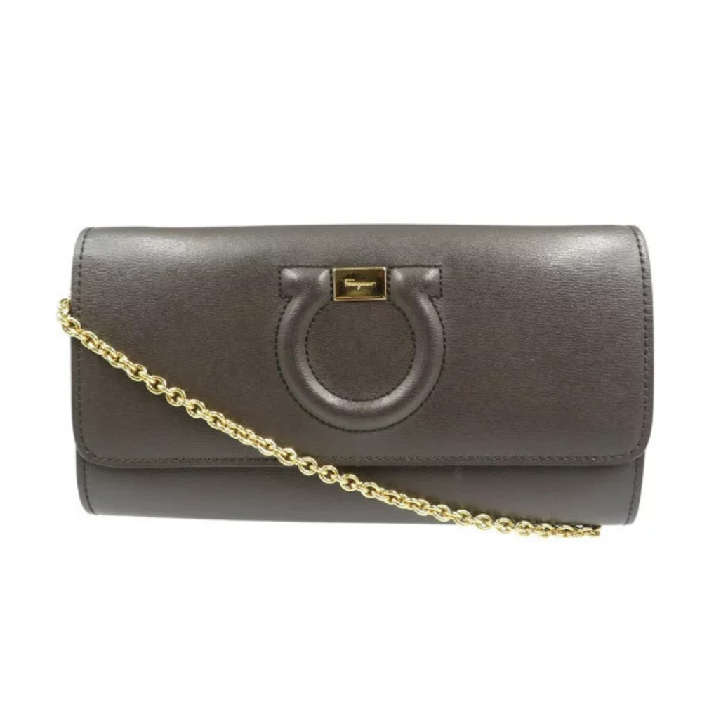 Salvatore Ferragamo leather dark brown chain wallet long